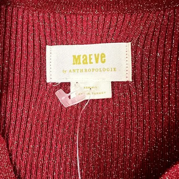 Maeve Anthropologie Blouse Womens XS Red Sparkle Cropped Holiday NWT - Picture 3 of 10